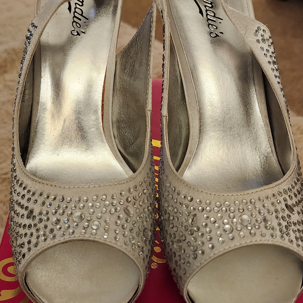 Candie's Silver Embellished Peep-Toe Heels